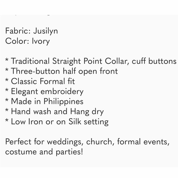 Jusilyn Boys Barong Tagalog size 16, 18 & 20 - Picture 9 of 9